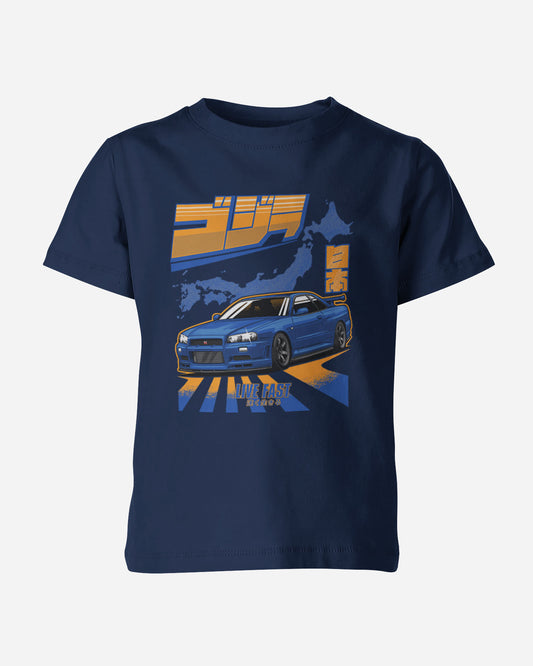 Camiseta Infantil Skyline GTR R34 Godzilla - Marinho