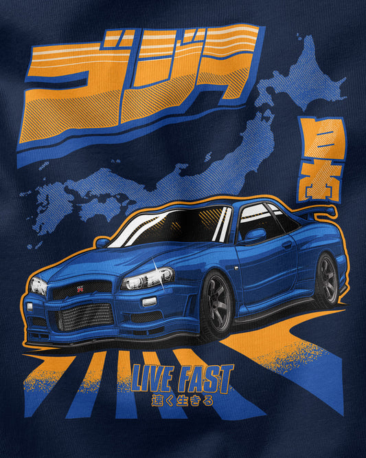 Camiseta Skyline GTR R34 Godzilla - Marinho