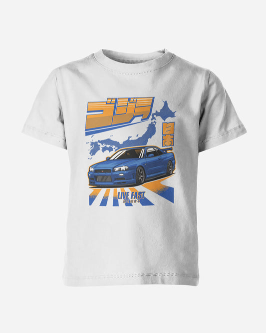 Camiseta Infantil Skyline GTR R34 Godzilla - Branca