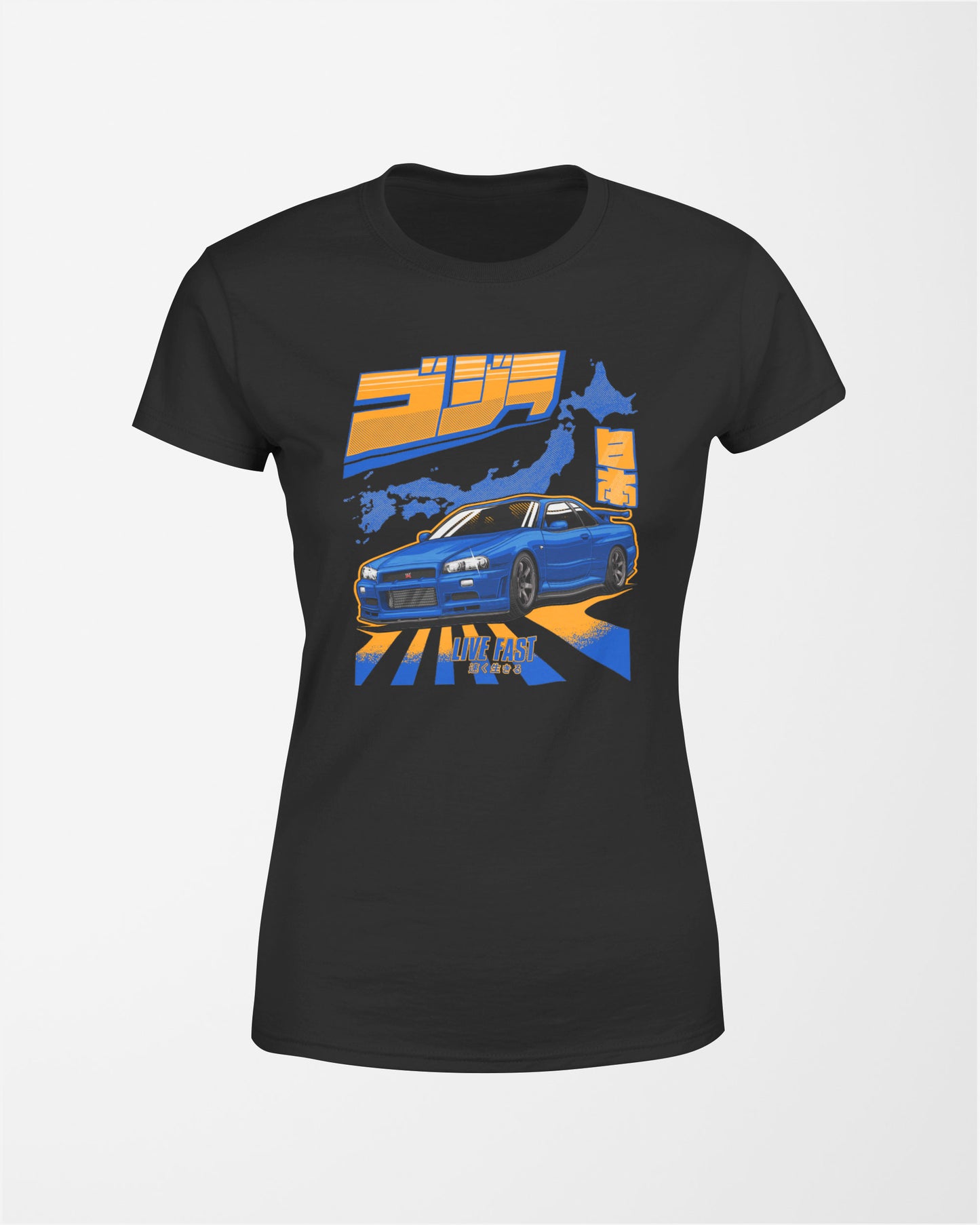 Camiseta Feminina Skyline GTR R34 Godzilla - Preta