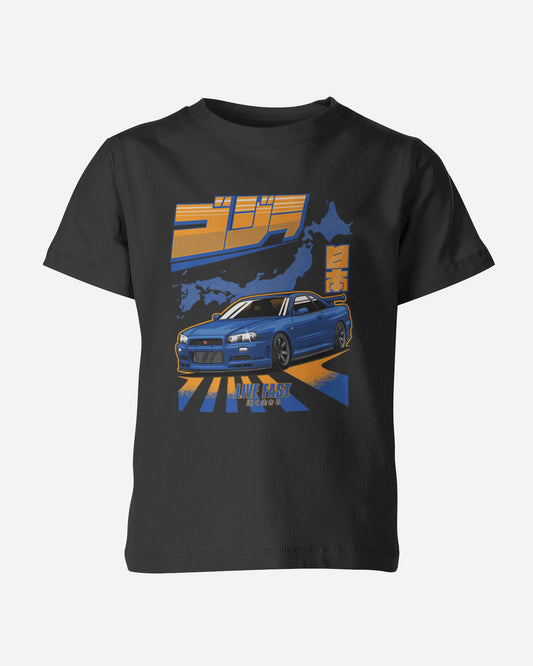 Camiseta Infantil Skyline GTR R34 Godzilla - Preta