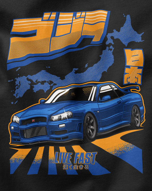 Camiseta Skyline GTR R34 Godzilla - Preta